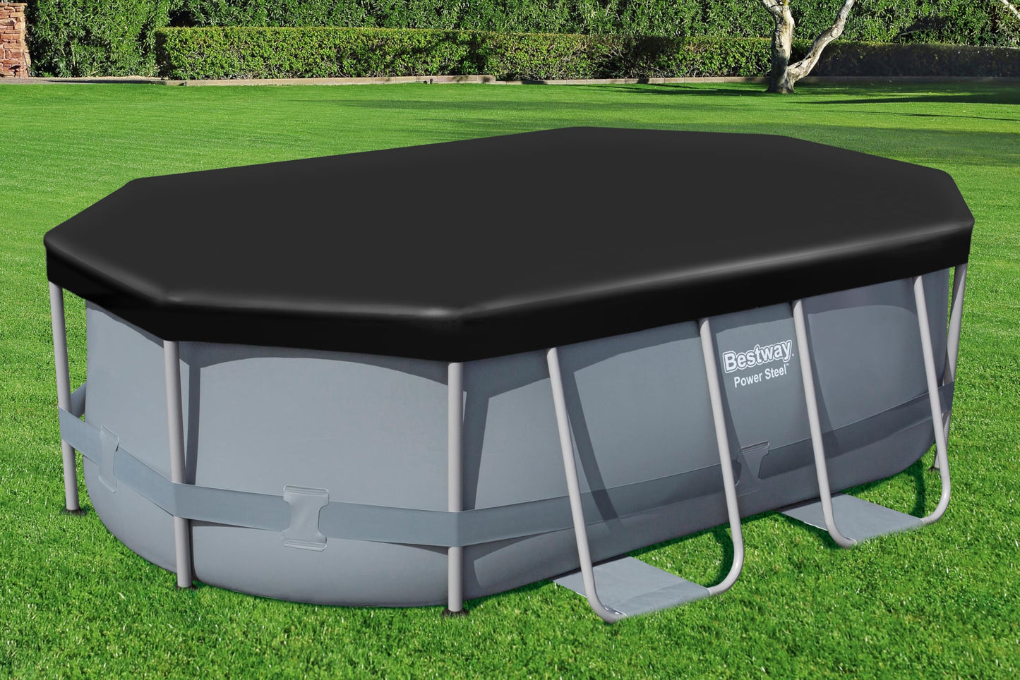 BESTWAY Cobertor de Invierno Ovalado 305x184 cm para Piscinas Ovaladas de 305x200 cm Negro