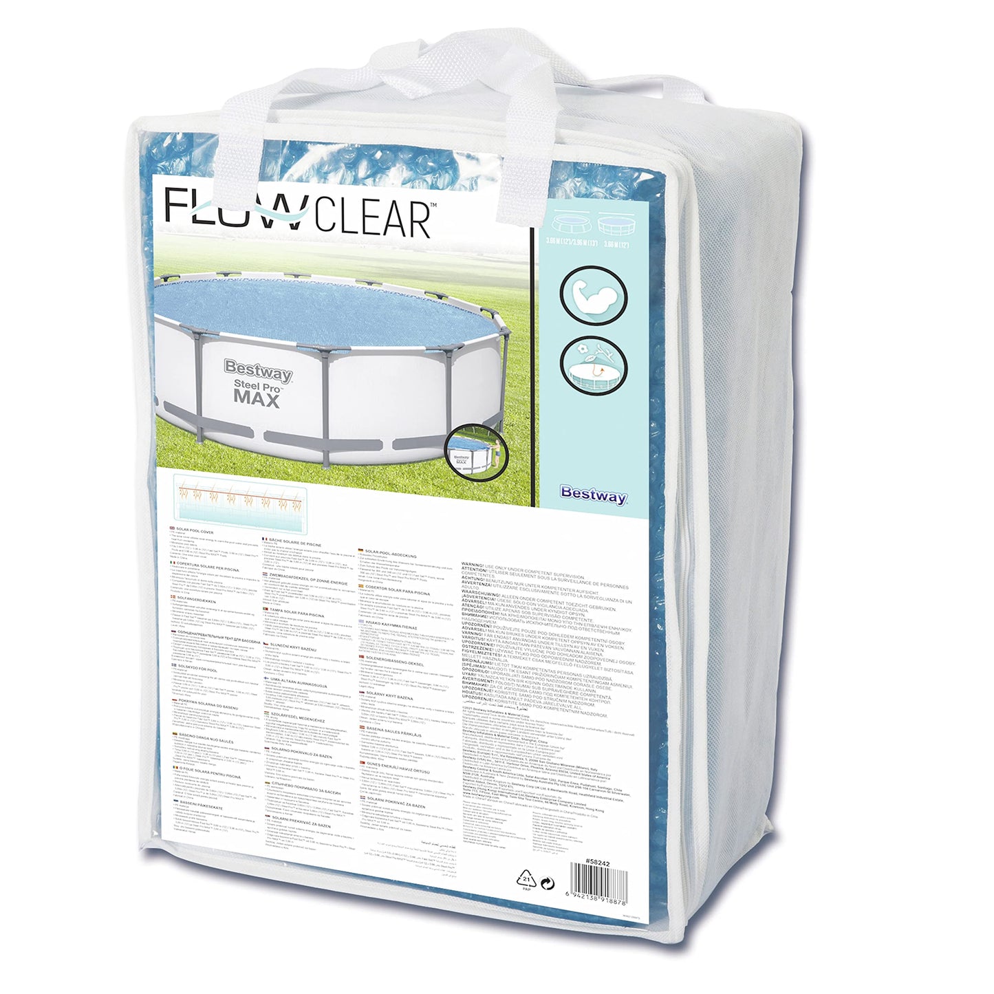 Bestway 58242 - Cobertor Solar para Piscina Desmontable Ø356 cm, 100x45x115 cm